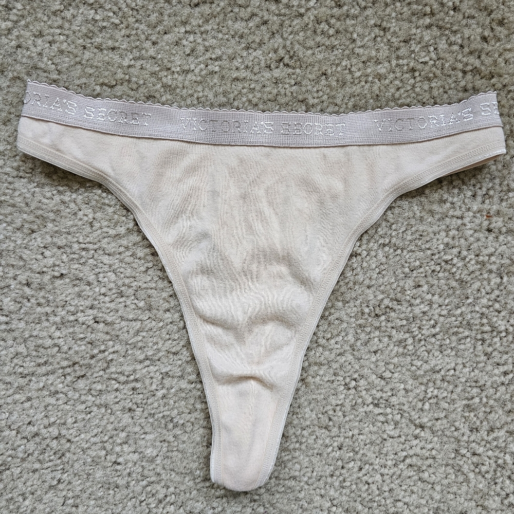 Vintage 90s high rise signature logo band thong nude beige cotton size medium